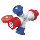 GEWISS - Adaptador estanco clavija 3P+N+T 63A 400V AC 50-60Hz 2 bases 2P+T 32A 230V + base 3P+N+T 63A 400V AC IP67