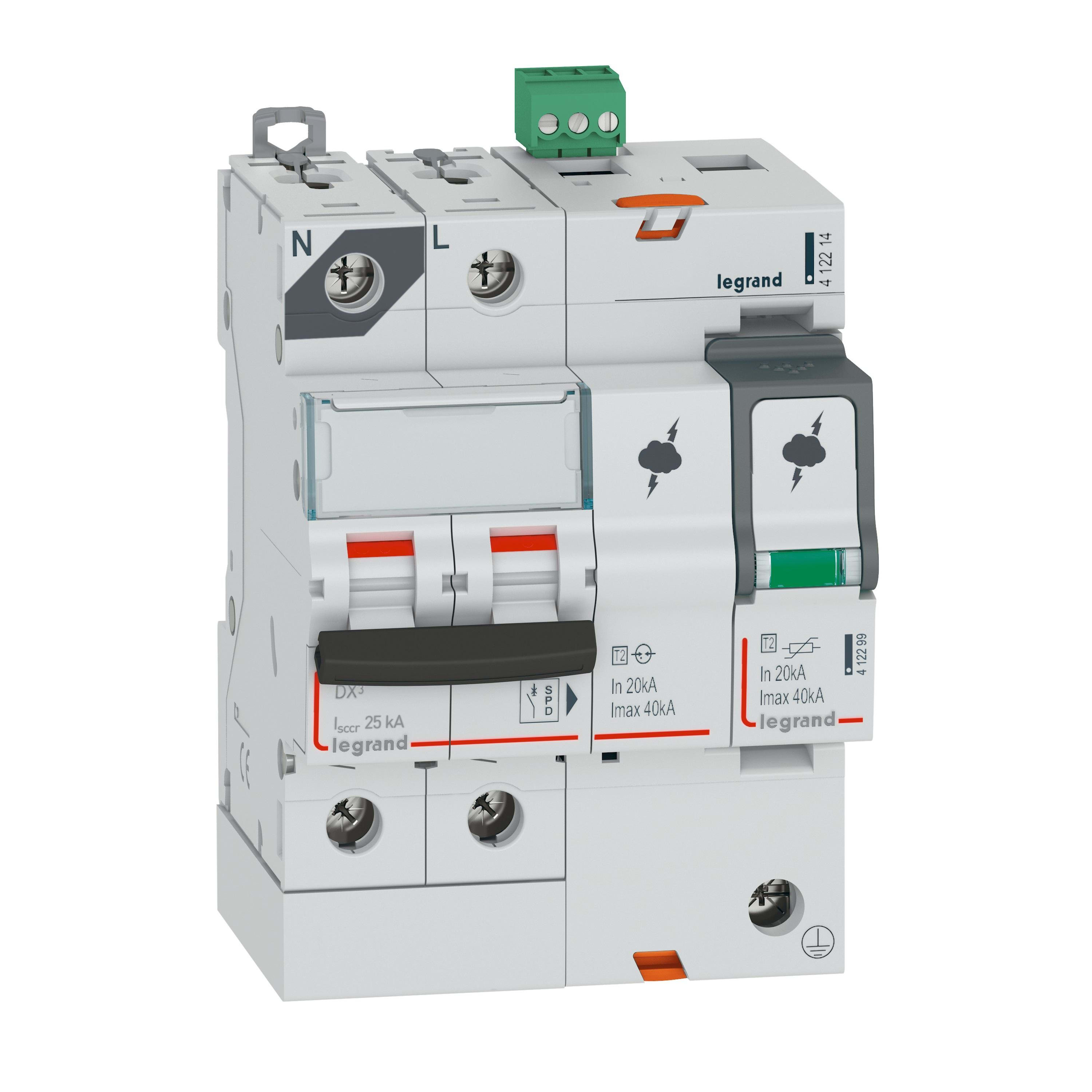 LEGRAND - SPD con protección ICC 25KA T2 IMAX 40KA 1P+N con izquierda con señalización de fallo