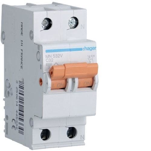 HAGER - Interruptor automático MN 1P+N 32A curva-C