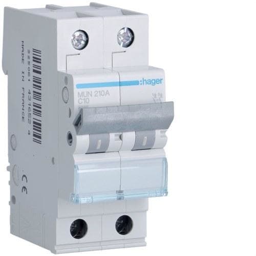 HAGER - Interruptor automático 2P 10A curva-C 6kA