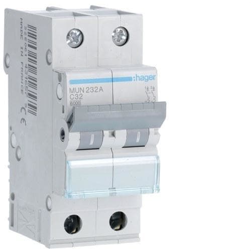 HAGER - Interruptor automático 2P 32A curva-C 6kA