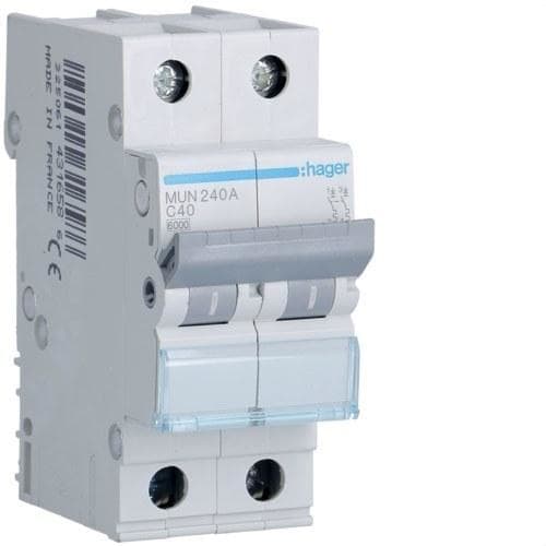 HAGER - Interruptor automático 2P 40A curva-C 6kA