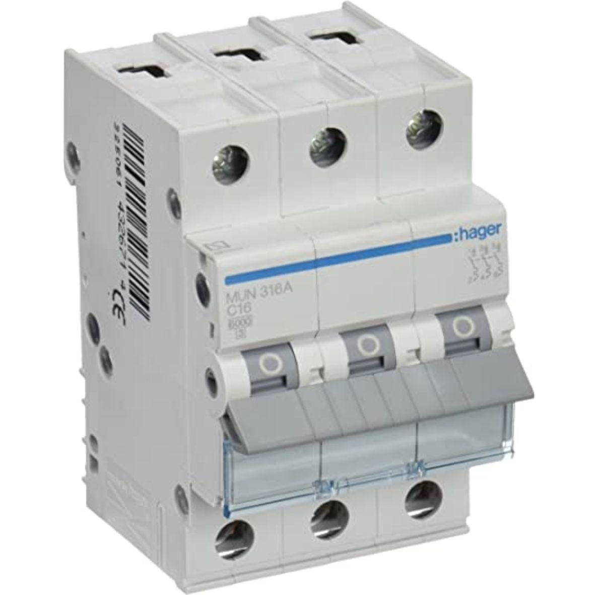 HAGER - Interruptor automático 3P 16A curva-C 6kA