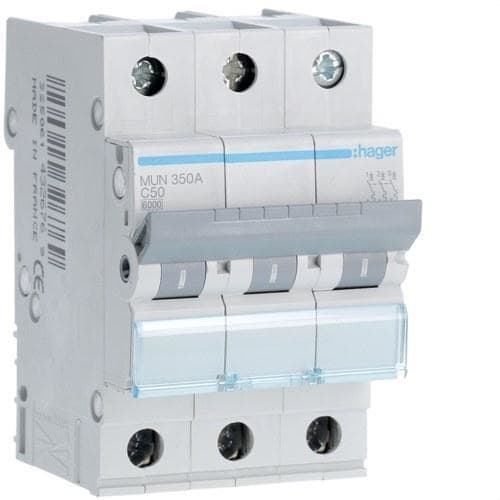 HAGER - Interruptor automático 3P 50A curva-C 6kA