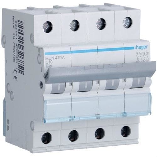 HAGER - Interruptor automático 4P 10A curva-C 6kA