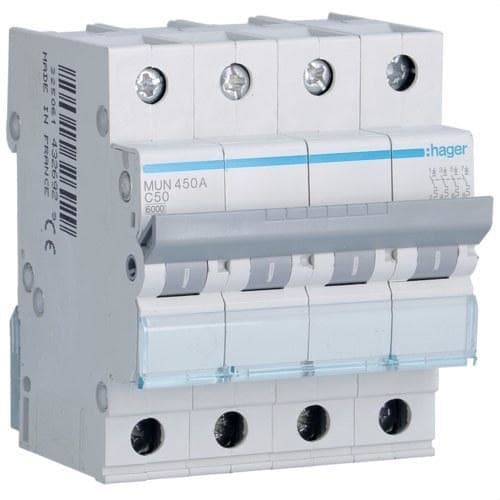 HAGER - Interruptor automático 4P 50A curva-C 6kA