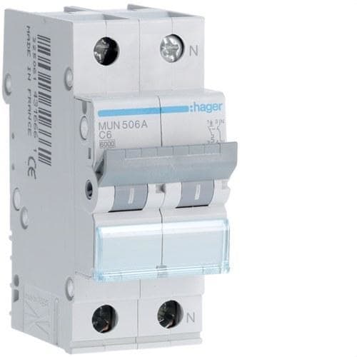 HAGER - Interruptor automático 1P+N 6A curva-C 6kA