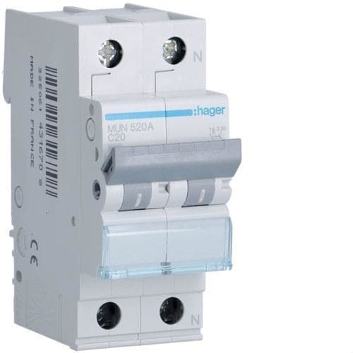 HAGER - Interruptor automático 1P+N 20A curva-C 6kA