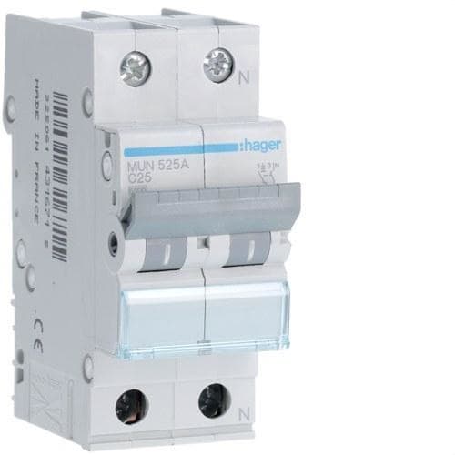 HAGER - Interruptor automático 1P+N 25A curva-C 6kA