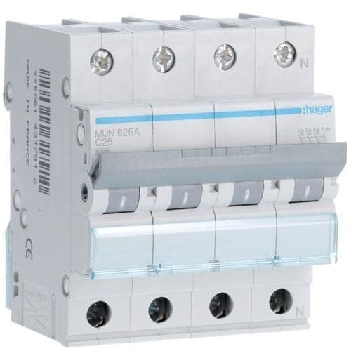 HAGER - Interruptor automático 3P+N 25A curva-C 6kA