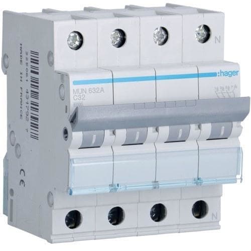 HAGER - Interruptor automático 3P+N 32A curva-C 6kA