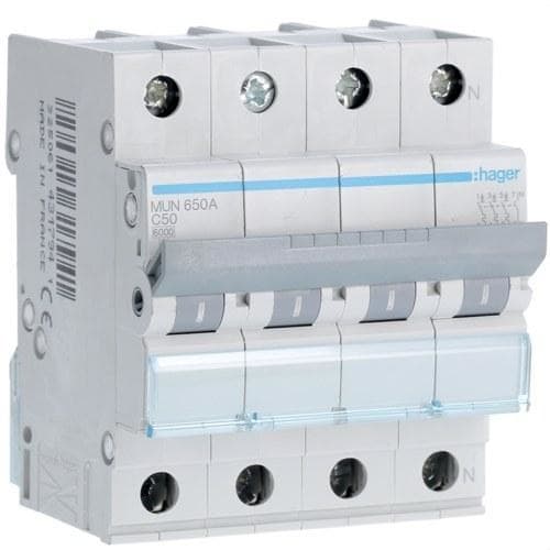 HAGER - Interruptor automático 3P+N 50A curva-C 6kA