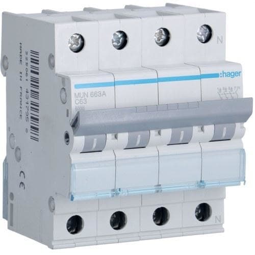 HAGER - Interruptor automático 3P+N 63A curva-C 6kA
