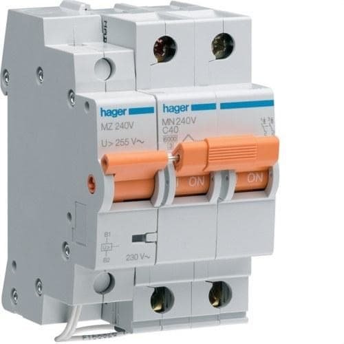 HAGER - Interruptor automático general+limitador sobretensión permanente 2P 25A