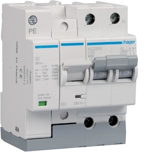 HAGER - Protección combinada 2P+TT 6KA 40A