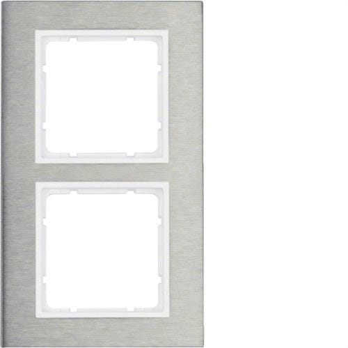 HAGER - Marco B7 con 2 elementos verticales inoxidable blanco polar mate