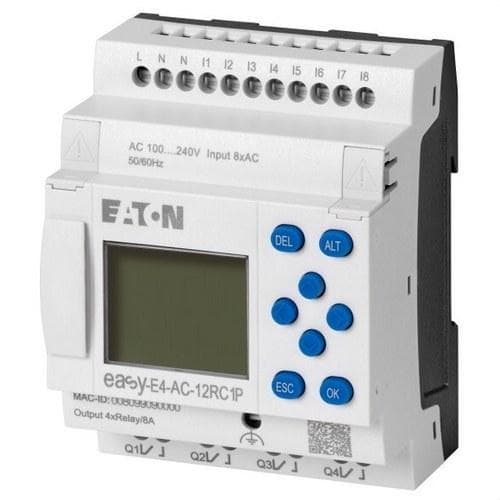 EATON - Controlador Nano easy E4 aparato base 110 - 230V AC 8 ED 4 SD relé con pantalla y teclas Ethernet conexión Push-in