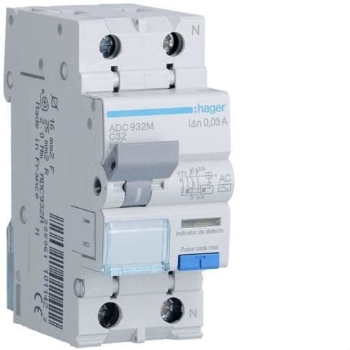 HAGER - Interruptor automático diferencial 1P+N C-32A 30mA