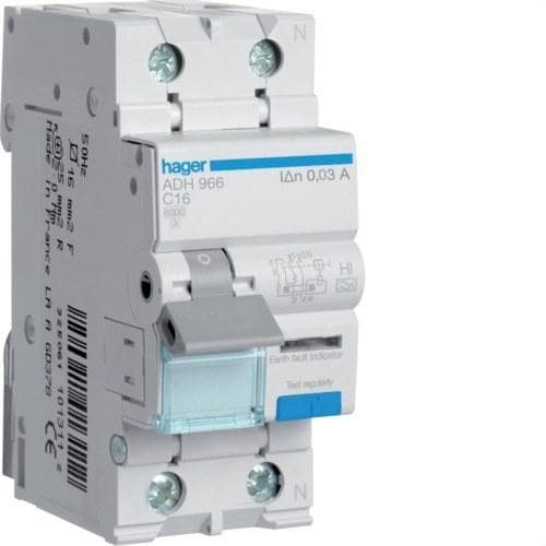 HAGER - Interruptor automático diferencial 1P+N 16A curva-C 6kA 30mA