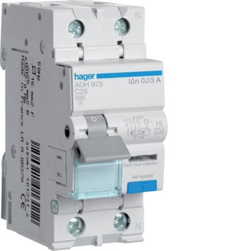 HAGER - Interruptor automático diferencial 1P+N 25A curva-C 6kA 30mA