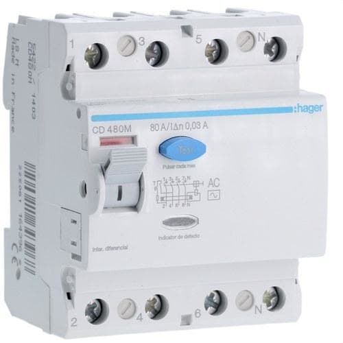 HAGER - Interruptor diferencial 30mA 4P 80A