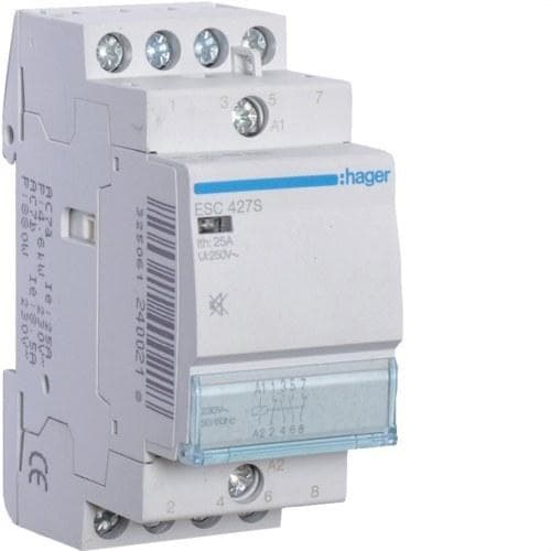 HAGER - Contactor silencioso 25A 2NA+2NC 230V