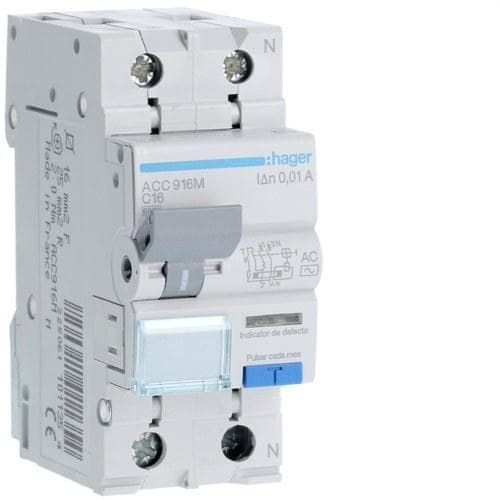 HAGER - Interruptor automático diferencial 1P+N C-16A 10mA