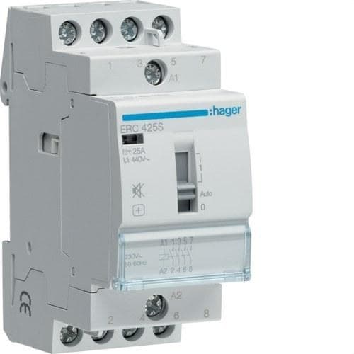 HAGER - Contactor silencioso manual 25A 4NA 230V