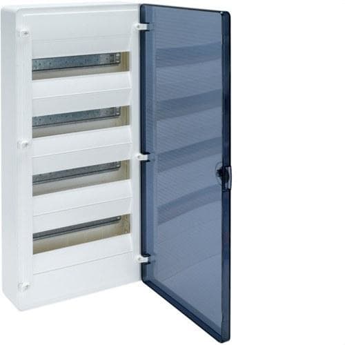 HAGER - Caja de superficie golf VF con 4 filas 48 módulos transparente azul+regleta