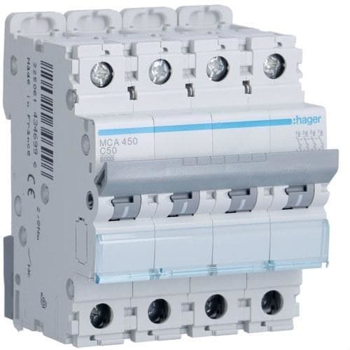 HAGER - Automático magnetotérmico M curva-C 6kA 4P 50A