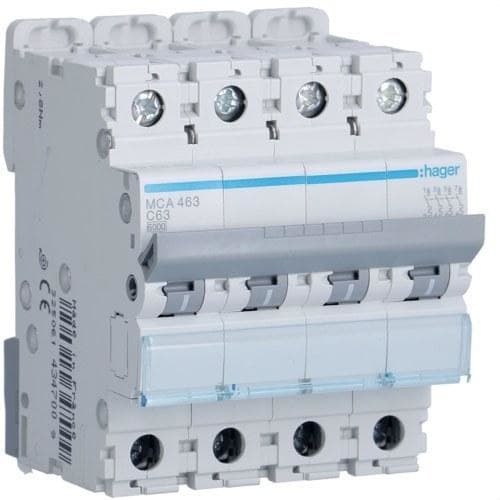 HAGER - Automático magnetotérmico M curva-C 6kA 4P 63A