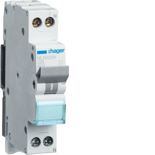 HAGER - Interruptor automático 1P+N 25A curva-C 6kA 1 módulo