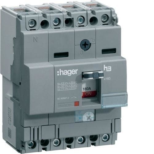 HAGER - Interruptor automático X160 4P4D 40kA 160A TM regulable fijo