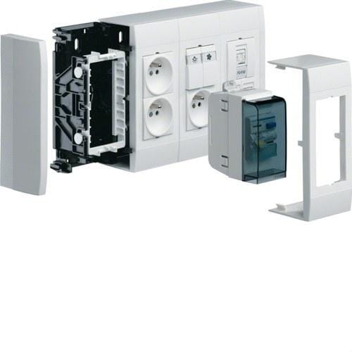 HAGER - Caja modular superficie con 6 mecanismos 45x45 blanco nieve