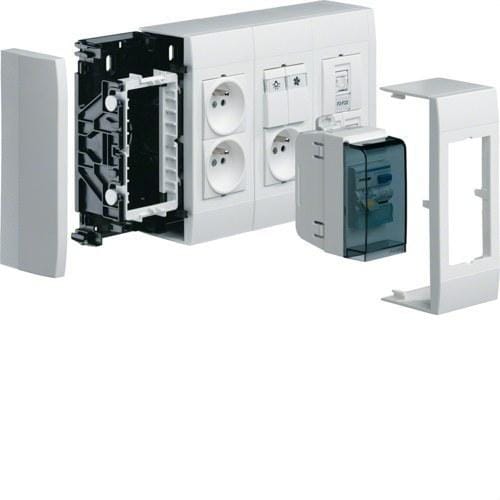 HAGER - Caja modular superficie con 8 mecanismos 45x45 blanco nieve