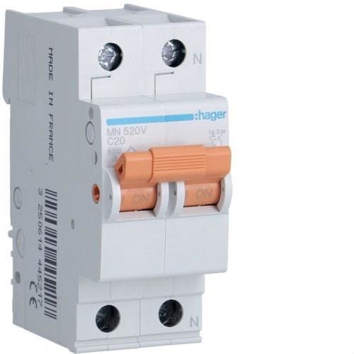 HAGER - Interruptor automático MN 1P+N 20A curva-C