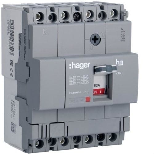 HAGER - Interruptor automático X160 4P4D 18kA 63A TM fijo