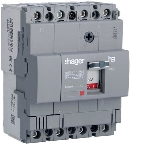 HAGER - Interruptor automático X160 4P4D 18kA 80A TM fijo