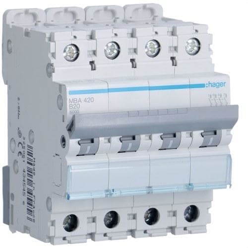 HAGER - Automático magnetotérmico M curva-B 6kA 4P 20A