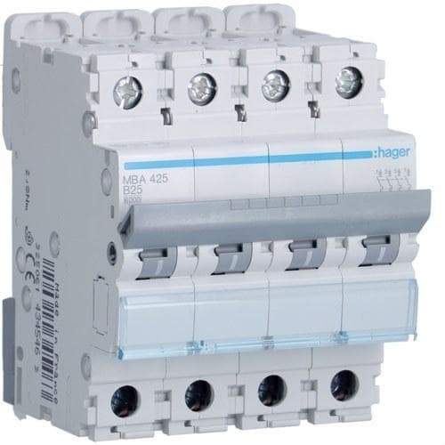 HAGER - Automático magnetotérmico M curva-B 6kA 4P 25A