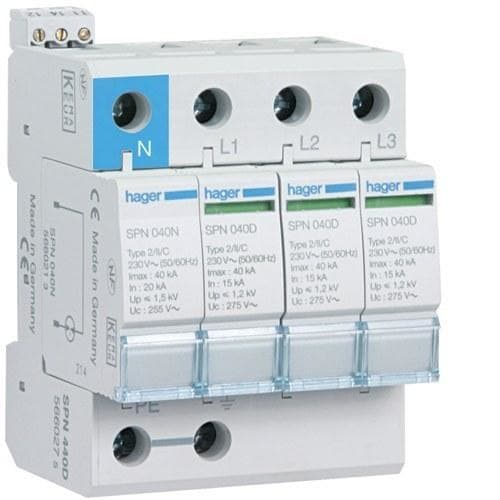 HAGER - Limitador sobretensión 3P+N 40kA 440V 60Hz