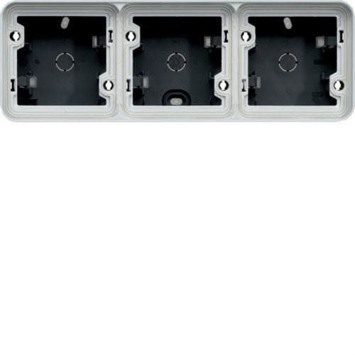 HAGER - Caja de superficie estanca con 3 elementos horizontal gris