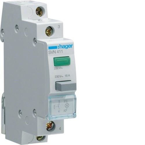 HAGER - Pulsador con piloto luminoso 16A 250V 1 NA verde