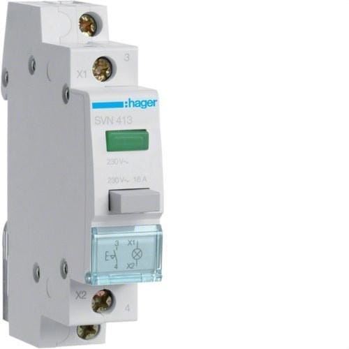 HAGER - Pulsador con enclavamiento+luminoso 16A 250V 1 NA verde