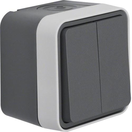 HAGER - DOBLE CONMUTADOR ESTANCA GRIS