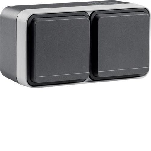 HAGER - Toma schuko doble horizontal estanca gris