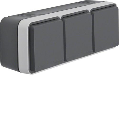 HAGER - Toma schuko triple horizontal estanca gris