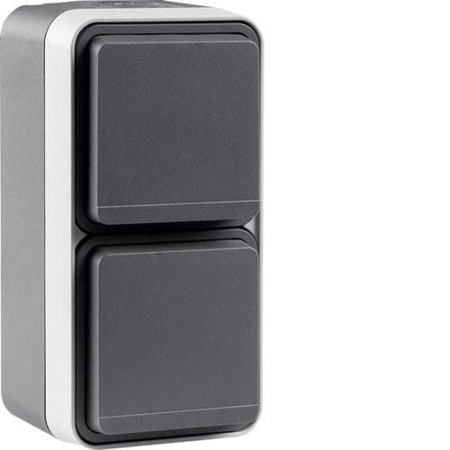 HAGER - TOMA SCHUKO DOBLE VERTICAL ESTANCA GRIS