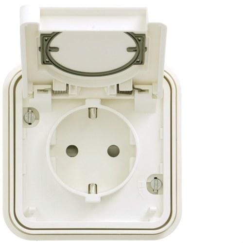 HAGER - Toma schuko empotrar estanco blanco