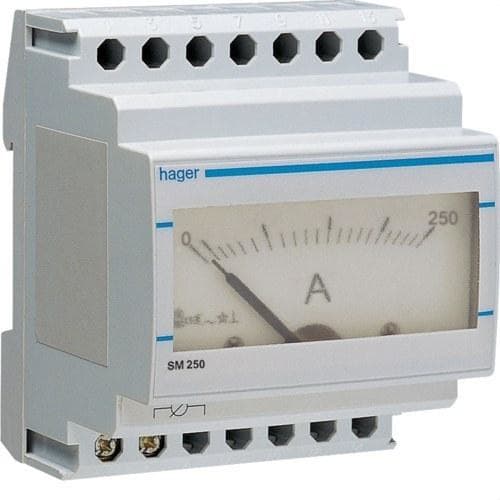 HAGER - Amperímetro analógico 0-250A lectura a través de transformador SR250
